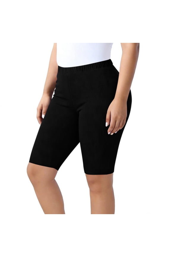 Womens Plus Size Five Quarter Shorts Stretch Elastic Waist Knee Length Ribbed Legging Summer Pull On Tummy Control Yoga Pants