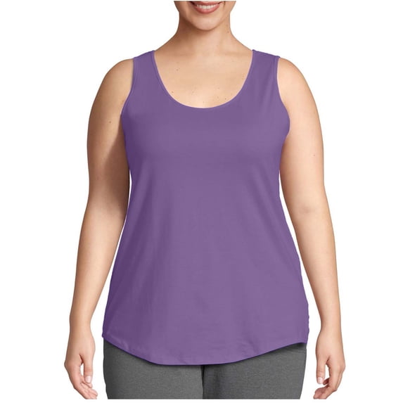 BRGZLK Womens Plus Size Tank Top Summer Solid Color Sleeveless Round Color Lightweight Moisture Wicking Soft Breathable Pollover Under Shirt Purple L