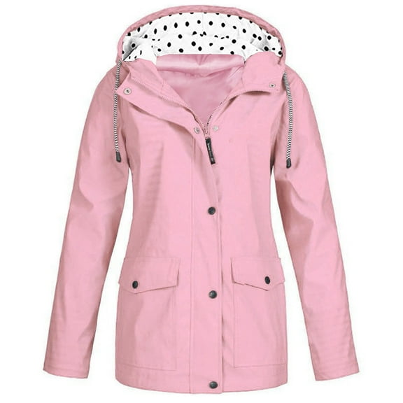 BRGZLK Womens Plus Size Waterproof Raincoat Trendy Solid Full-Zip Long Lightweight Raincoat Hooded Windbreaker Outdoor Trench Coat Pink XXXXXL