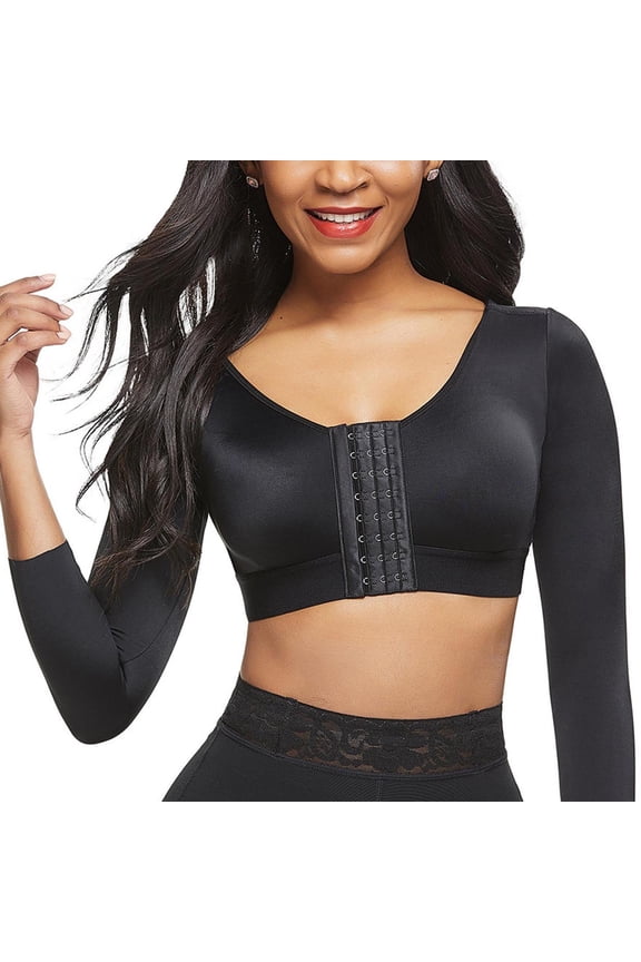 Womens Shapewear Tops Upper Arm Shaper Post Surgical Slimmer Top Plus Size Adjustable Anti-Bounce Front Closure Shapewear Bra Black L