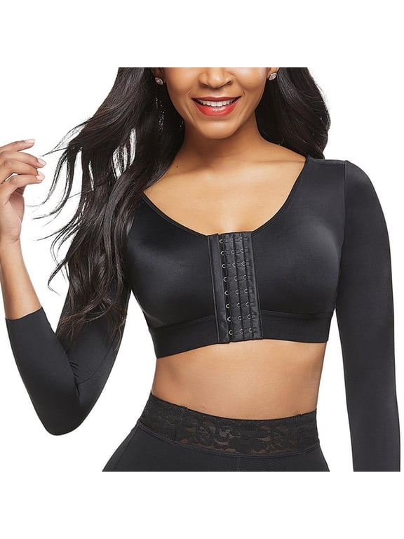 Womens Shapewear Tops Upper Arm Shaper Post Surgical Slimmer Top Plus Size Adjustable Anti-Bounce Front Closure Shapewear Bra Black XL