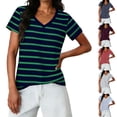 thumbnail image 1 of BRGZLK Womens Short Sleeve Tops Cotton Striped Casual Shirts V Neck Summer Loose Fit Basic Tees Fashion Trendy Clothing, 1 of 7