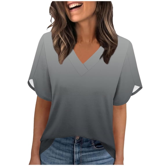 BRGZLK Womens Short Sleeve Tops Fashion Trendy T Shirts V Neck Summer 2026 Casual Ruffle Loose Tees
