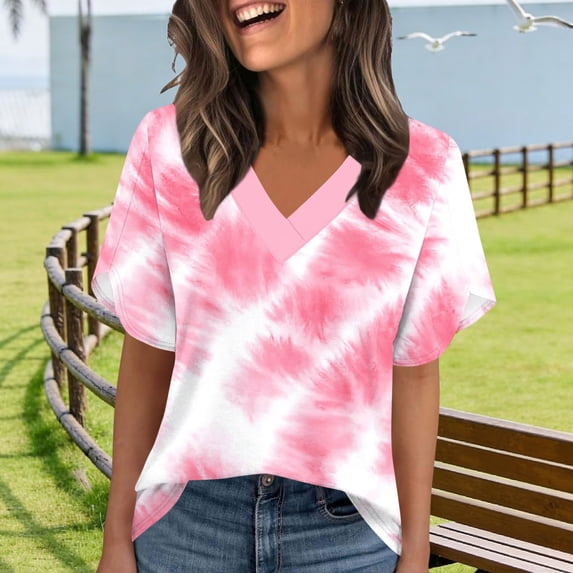 BRGZLK Womens Short Sleeve Tops Fashion Trendy T Shirts V Neck Summer 2026 Casual Ruffle Loose Tees