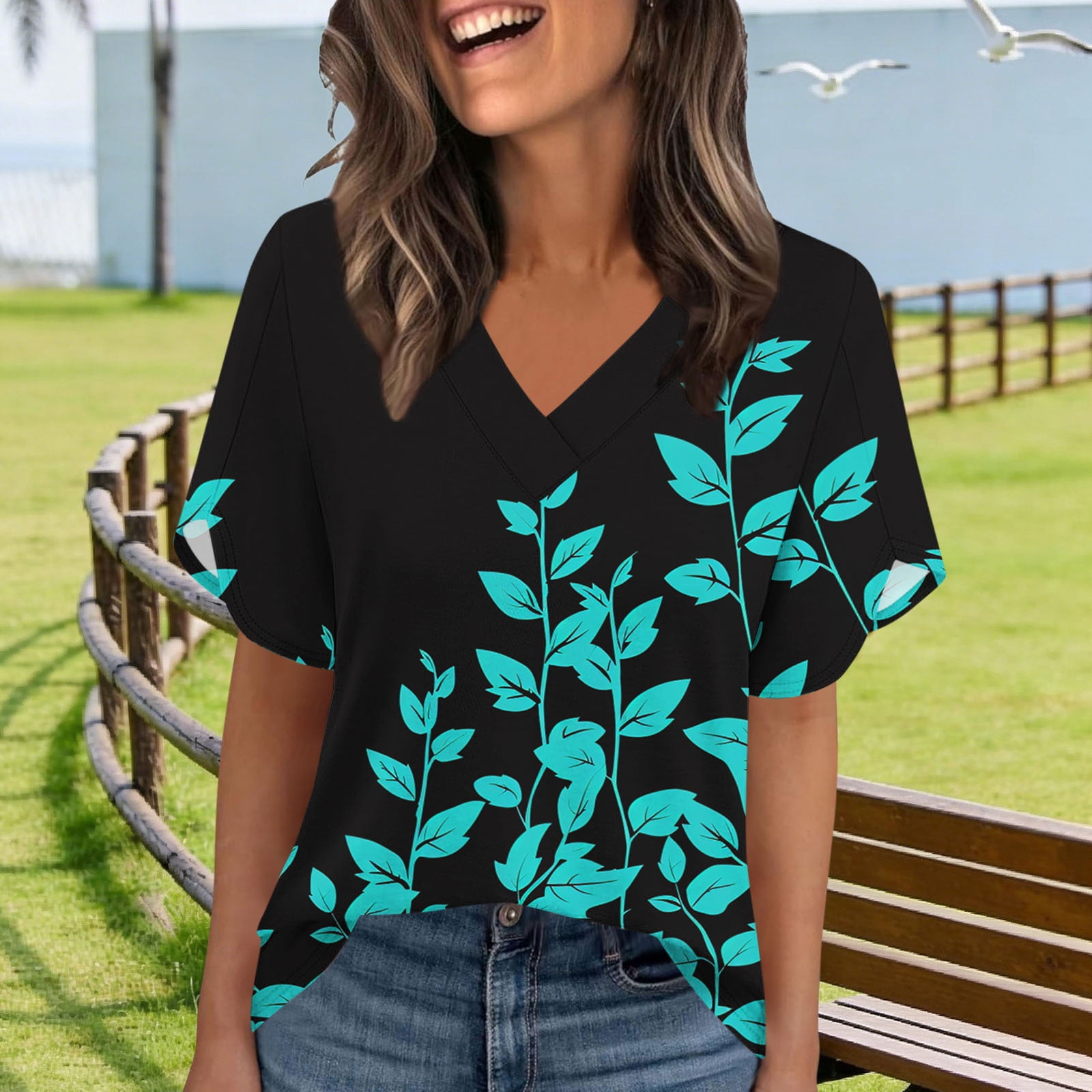 BRGZLK Womens Short Sleeve Tops Trendy Casual V Neck Shirts Summer ...