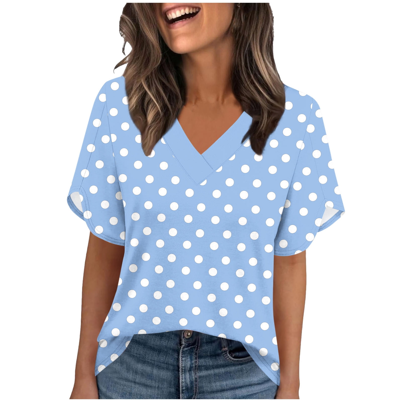 BRGZLK Womens Short Sleeve Tops V Neck Shirts Summer Dressy Casual ...