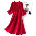 thumbnail image 1 of BRGZLK Womens Sleepwear Large Size Imitation Silk Thin Ice Silk V Neck Home Ruffle Edge Short Sleeve Nightgown Red S, 1 of 5