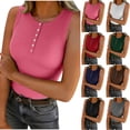 thumbnail image 1 of BRGZLK Womens Sleeveless Solid Color Sleeveless Knitted Round Neck Tank Tops Fashion Summer Casual Button Basic Slim Fit Ribbed Racerback Top Shirt Clothes, 1 of 5