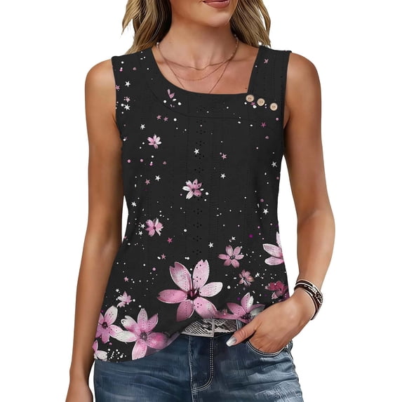 BRGZLK Womens Sleeveless Summer Tank Tops Square Neck Buttons Blouses Casual Tunics Basic Business Work T Shirts