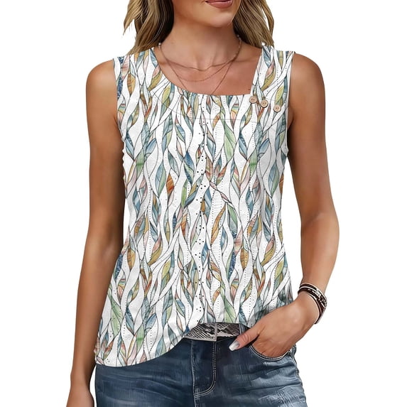 BRGZLK Womens Sleeveless Summer Tank Tops Square Neck Buttons Blouses Casual Tunics Basic Business Work T Shirts