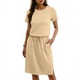 thumbnail image 1 of BRGZLK Womens Summer Athletic Dresses Solid Color Drawstring Waist-Cinching Short Sleeve Crewneck Casual Tennis Dresses with Pockets,Women Summer Outfits Khaki S, 1 of 6