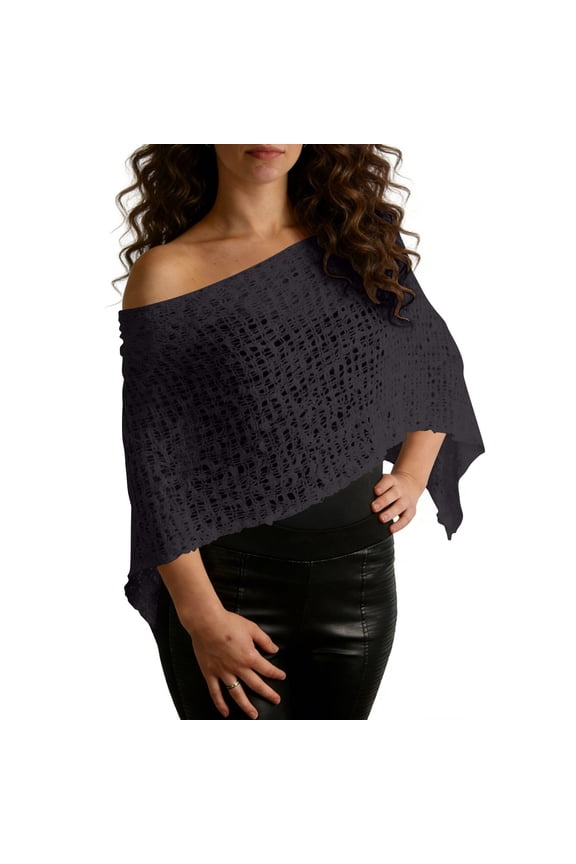 Women Mesh Poncho Tops 2026 Summer Solid Color Short Sleeves Hollow Out Boho Lightweight Loose Pullover Swimsuit Coverup Black Free Size