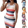 thumbnail image 1 of BRGZLK Womens Tank Dresses Ribbed Scoop Neck Elastic Solid Color Sleeveless Basic Round Neck Striped Bodycon Mini Dress, 1 of 7
