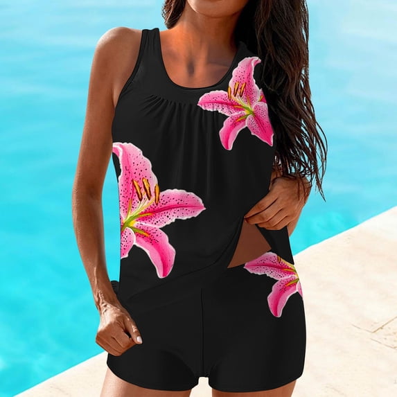 BRGZLK Womens Tankini Swimsuit Two Piece 2026 Modest Tummy Control Floral Swim Tank Top and High Waisted Boyshorts Bathing Suits