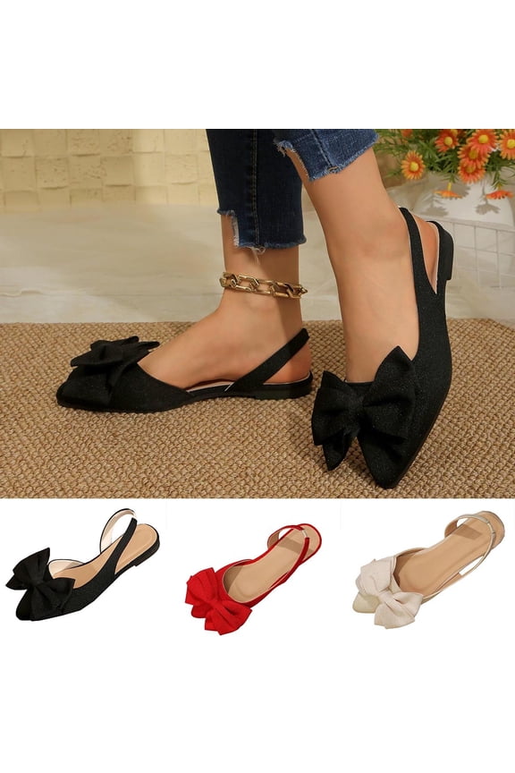 Womens Toe Flat Dress Sandals Slingback Flats Cute Bow Closed Pointed Fashion Comfortable Slip On Buckle Ankle Strap Open Back Casual Walking Shoes Elegant Sandals Footwear