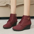 thumbnail image 1 of BRGZLK Womens Wedge Ankle Boots Leather Chunky Bottom Height Increasing Short Ankle Booties with Side Zipper Fashion Comfortable Fall Winter Walking Shoes Wine 42, 1 of 6