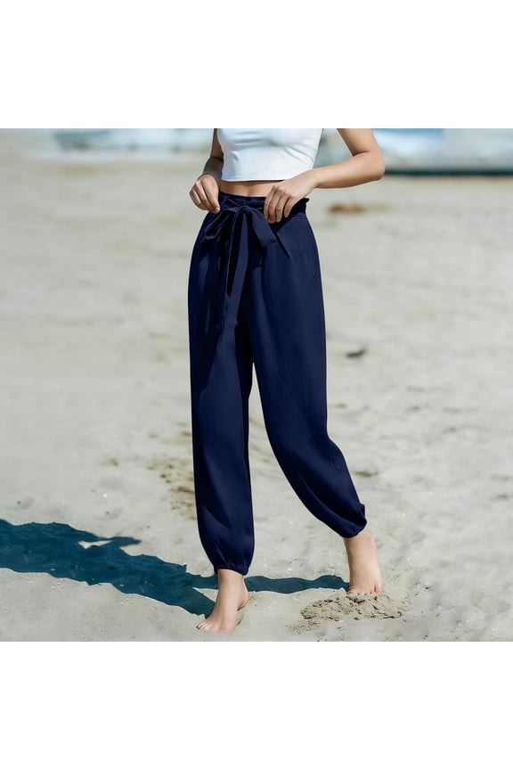 Womens Yoga Pants Wide Leg Capri Barrel Harem Pants Casual High Waisted Trousers Beach Clothes