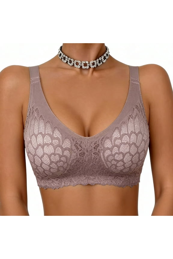 Womens Zero Feel Bralette Wireless Full Coverage Jacquard Bra Comfort Soft Plus Size Lace Lift Bras Pink XXL
