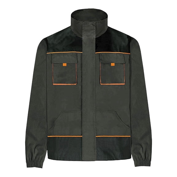 BRGZLK Work Jacket Men Solid Color Long Sleeve Work Uniform Multi Pocket Wear Resistant Workwear Uniform Dark Gray XXL