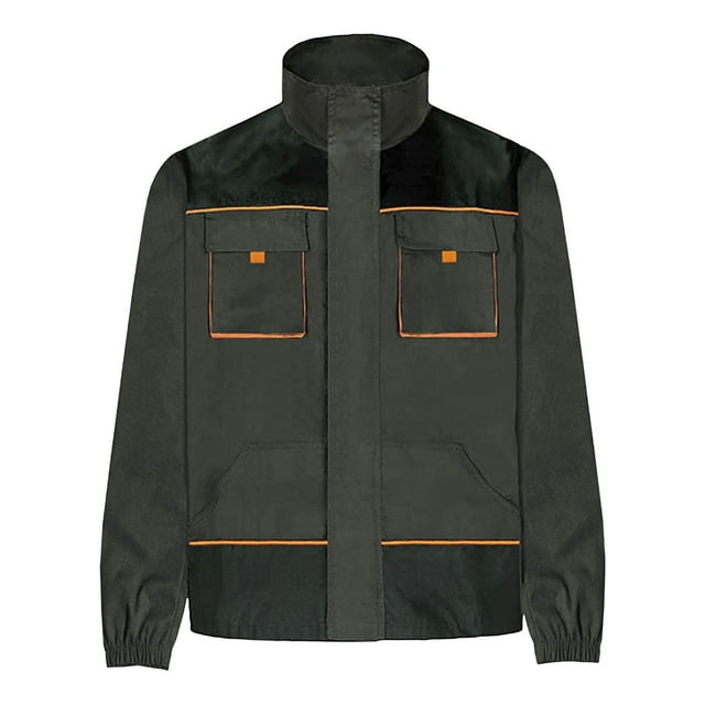 BRGZLK Work Jacket Men Solid Color Long Sleeve Work Uniform Multi Pocket Wear Resistant Workwear Uniform Dark Gray XXXXXL