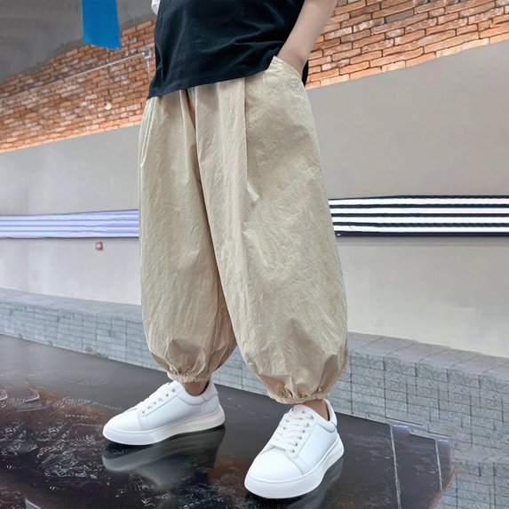 BRGZLK Work Pants for Kids Fashion Solid Color Elastic Waistband Relaxed Fit Lightweight Casual Joggers Pants with Side Pockets Khaki 12-13 Years