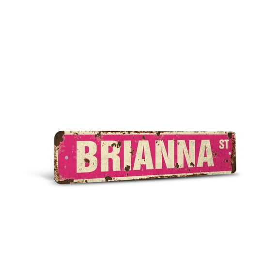 BRIANNA Vintage Style Rustic Street Sign – Childrens Name Room Sign Retro Decorative Wall Sign for Home, Bar, Garage, or Outdoor Use | 6" X 24" Plastic Road Sign