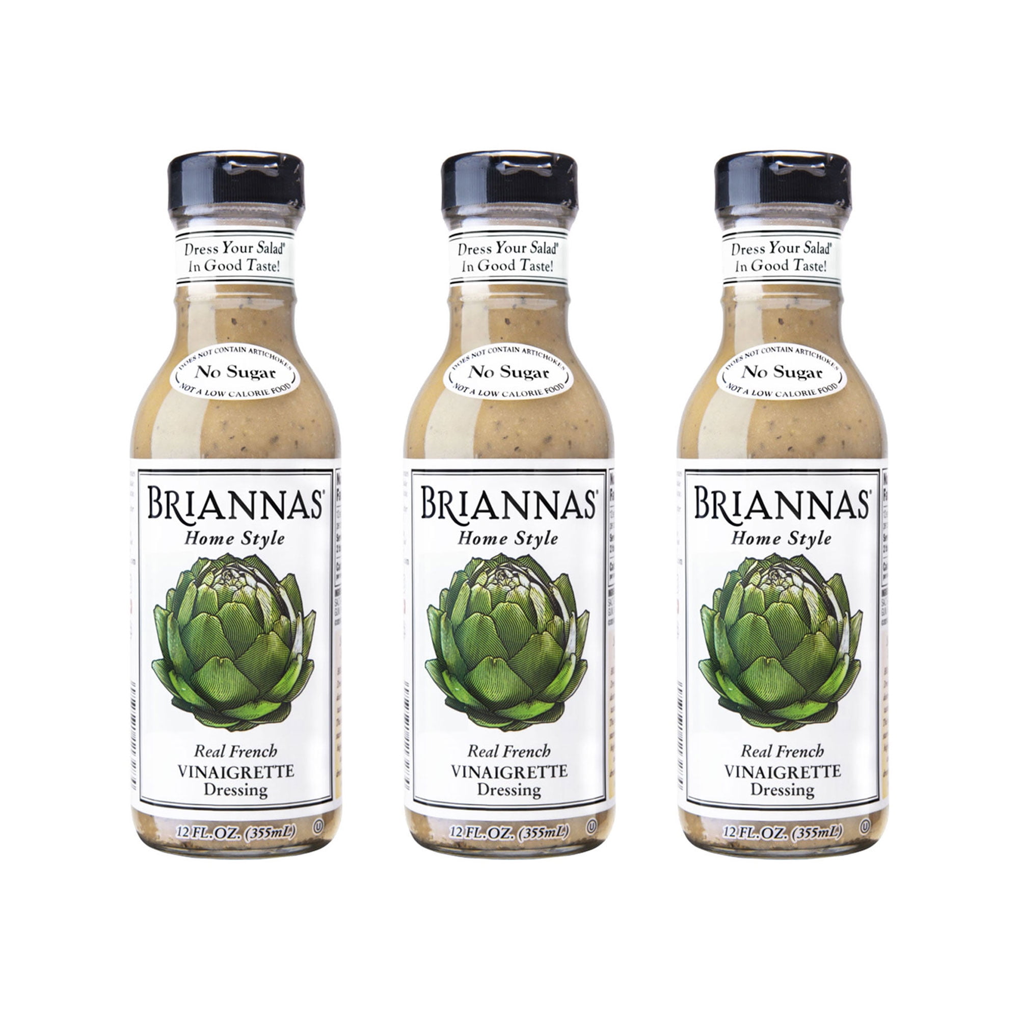 BRIANNAS Home Style Real French Vinaigrette Salad Dressing, Sugar-Free, 12 fl oz (Pack of 3)