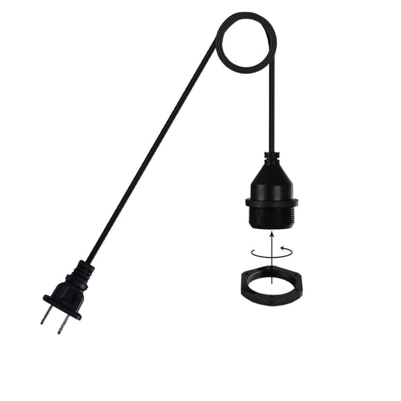BRIARY - 10 ft Plug In Light Socket, E26/E27 Waterproof Hanging Lamp Cord, Electric Bulb Holder with Plug, Temporary Outdoor Building Light Socket for Garage Workshop Patio, Black