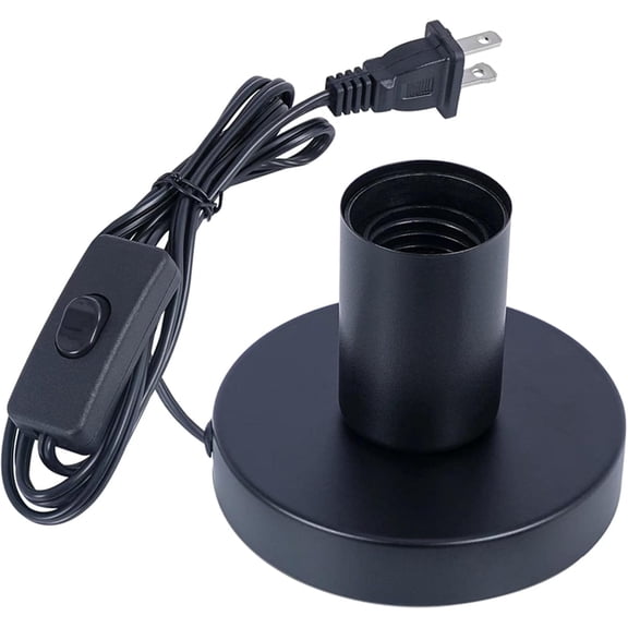 BRIARY - Table Lamp Base, E26/E27 Edison Bulb Holder, Small Industrial Polished Metal Desktop Light Socket with 5.57 ft Cord On/Off Switch and US Plug, for Bedroom Office Desk Decor (Black,1 pack)