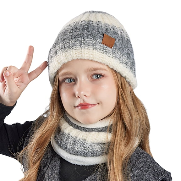BRICH 2 Piece Boys Girls Winter Beanie Hat Scarf Set for Kids Unisex Cold Weather Cold Weather Gifts Grey One Size