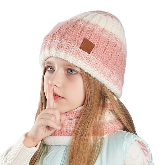 BRICH 2 Piece Boys Girls Winter Beanie Hat Scarf Set for Kids Unisex Cold Weather Cold Weather Gifts Pink One Size