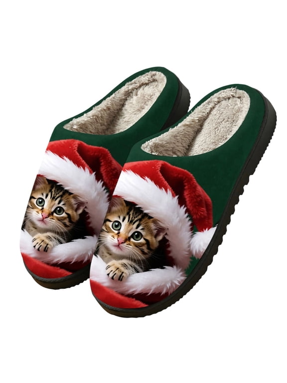 3D Printed House Slippers for Women Men Cozy Fuzzy Plush Lined Memory Foam Slippers with Non- Tpr Sole Soft Home Shoes Green 10.5