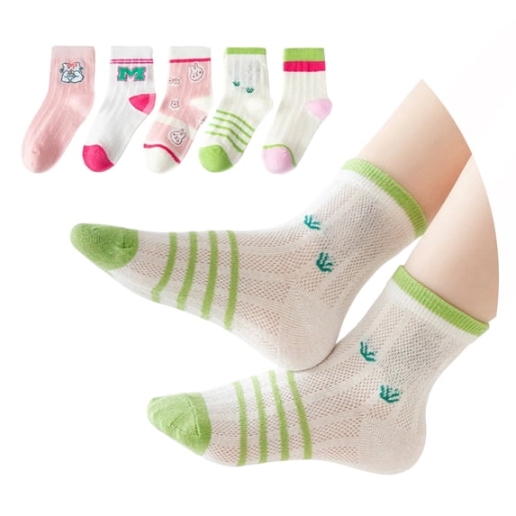 BRICH 5 Pairs Cute Mesh Socks for Boys Summer Breathable Cotton Ankle Socks Multicolour2 XL