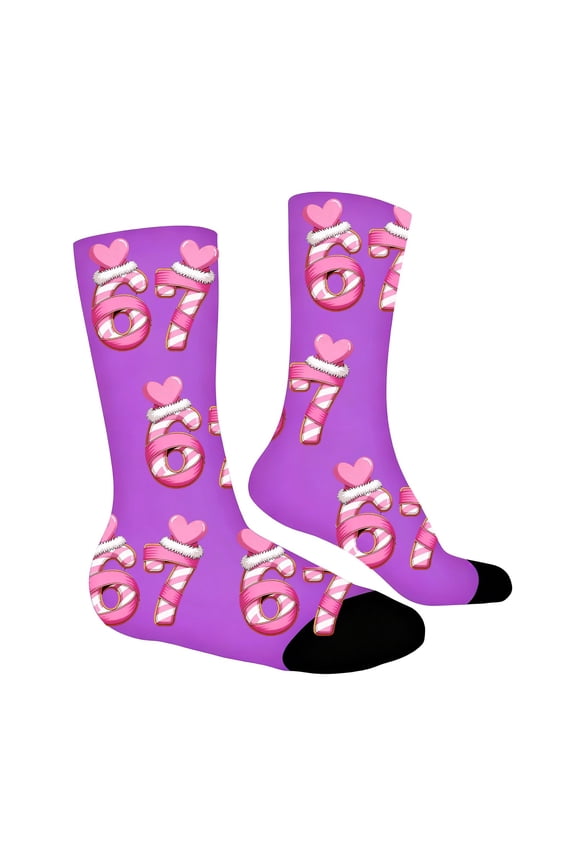 67 Socks Kids Valentines Day 6 7 Meme Novelty Six Seven Crew Socks St Patricks Day Funny Gifts for Boys Girls Purple One Size