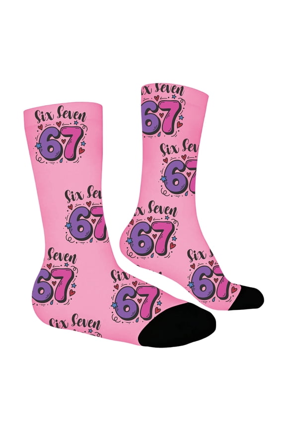 67 Socks Novelty Six Seven Crew Socks Funny Gifts for Men Women Pink One Size
