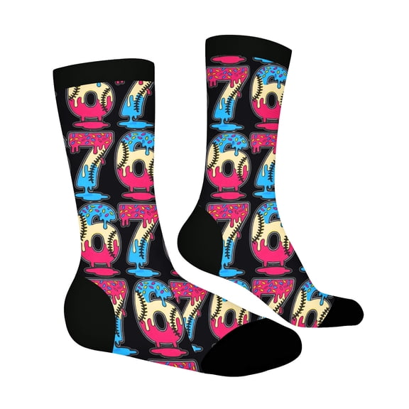 BRICH 67 Socks for Adult Funny Six Seven 6 7 Meme Socks Novelty Socks 04-Black One Size