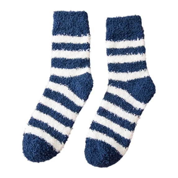 BRICH Adult Unisex Women Men Striped Thick Plush Warm Floor Socks Autumn Winter Soft Cozy Casual Middle Tube Socks Blue One Size