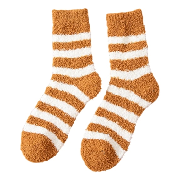 BRICH Adult Unisex Women Men Striped Thick Plush Warm Floor Socks Autumn Winter Soft Cozy Casual Middle Tube Socks Orange One Size
