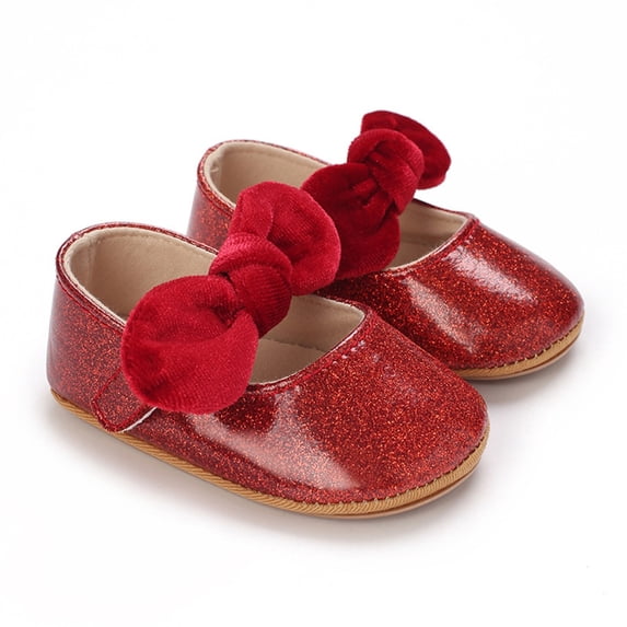 BRICH Baby Girls Mary Jane Flats Anti- Rubber Sole Bow Toddler Princess Dress Shoes,Size 0-18 Months Red 12-18 Months