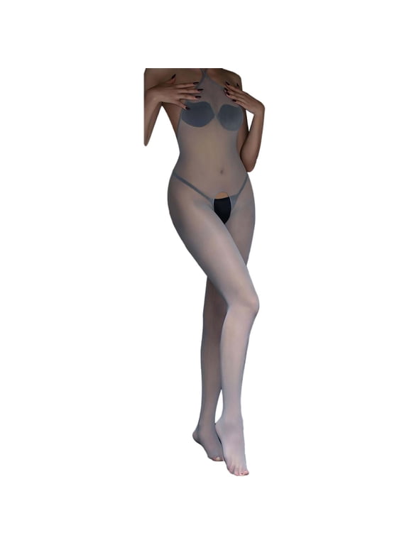 Body Stockings for Women Oil Shiny Bodystocking Neck Sling Bodysuit Catsuit Nylon Shiny Pantyhose