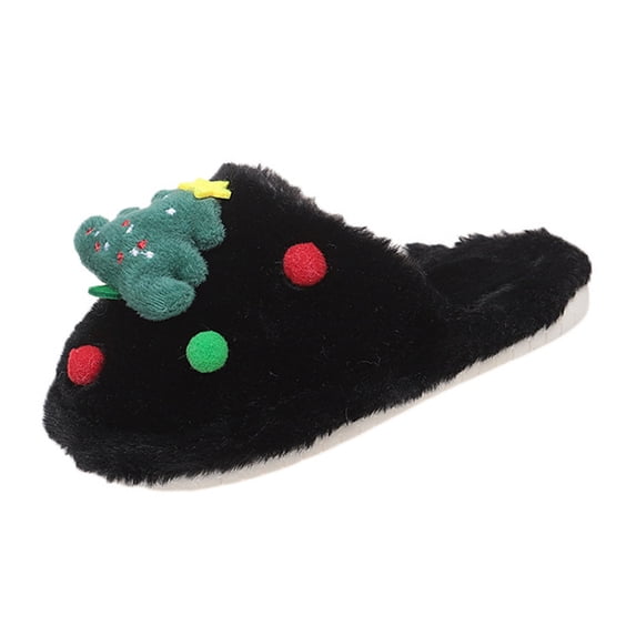 BRICH Christmas Slippers for Kids Girls Boys Closed Toe Cute Cartoon Winter Plush Furry Funny Slippers Comfy Warm House Shoes Black