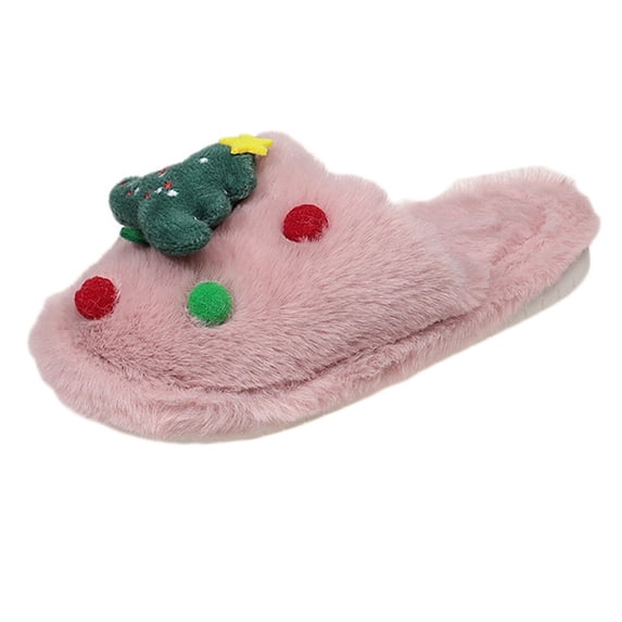 BRICH Christmas Slippers for Kids Girls Boys Closed Toe Cute Cartoon Winter Plush Furry Funny Slippers Comfy Warm House Shoes Red