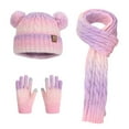 thumbnail image 1 of BRICH Colorful Kids Winter Hat Scarf Gloves Set Pom Pom Beanie Hat Knit Long Scarf Warm Lined Mittens Gloves Purple One Size, 1 of 6