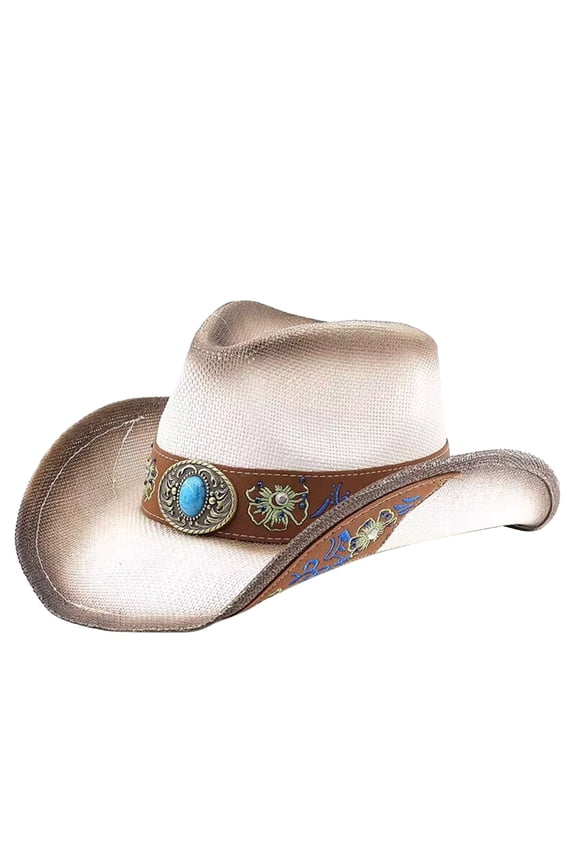 Cowboy Cowgirl Hat Western Cowboy Hats for Women Mens Straw Wide with Shapeable Brim White M