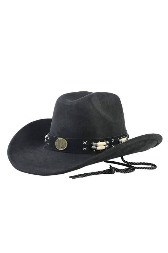 Cowboy Hats for Women Men Wide Brim Western Cowboy Hat Classic Roll up Resistant Felt Rancher Hats 02-Black One Size