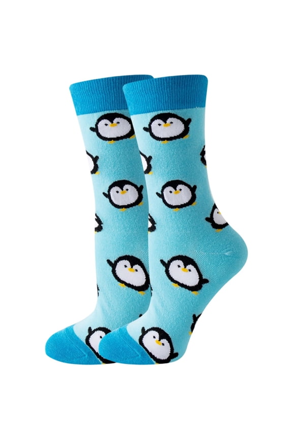 Cute Cartoon Patterns Funny Crew Socks for Adults Sky Blue2 One Size