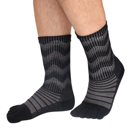 BRICH Five Toe Socks for Men Moisture Wicking Athletic Running Ankle Height Black XL