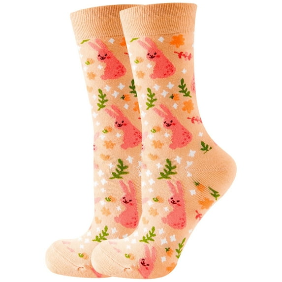 BRICH Fun Colorful Socks Patterned Funky Happy for Women Crew Cute Sock Combed Cotton Stockings Pink One Size