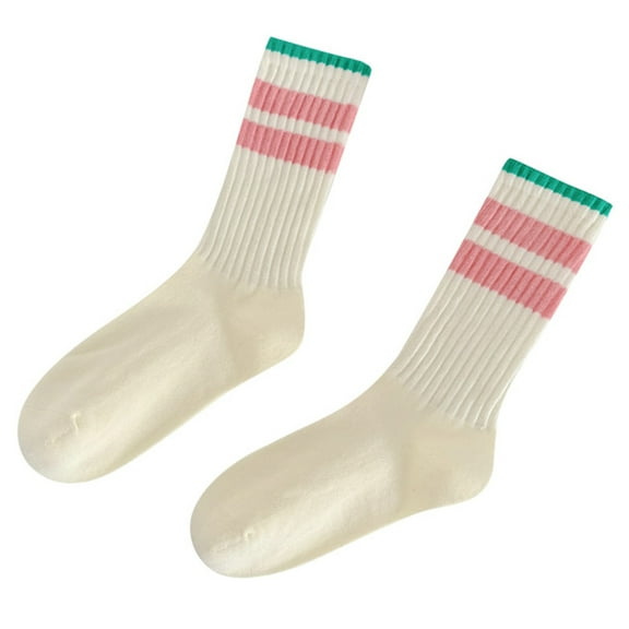 BRICH Fun Fashion Striped Crew Socks for Women Sporty Casual Tube Socks 02-Green A