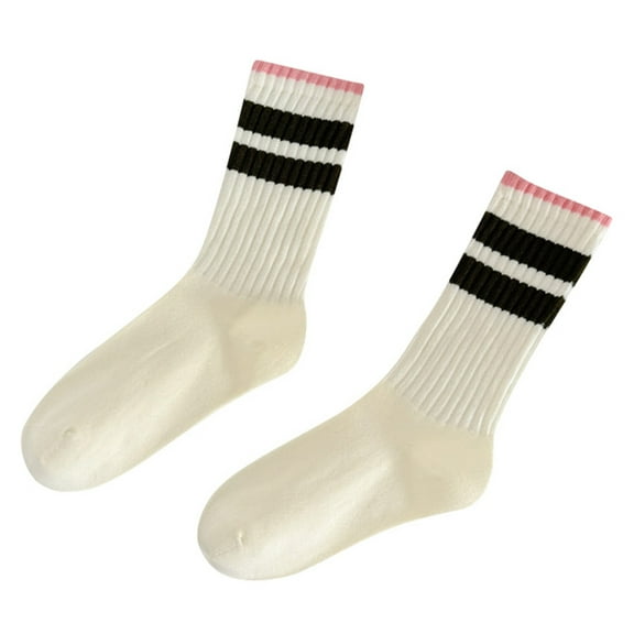 BRICH Fun Fashion Striped Crew Socks for Women Sporty Casual Tube Socks 04-Pink A